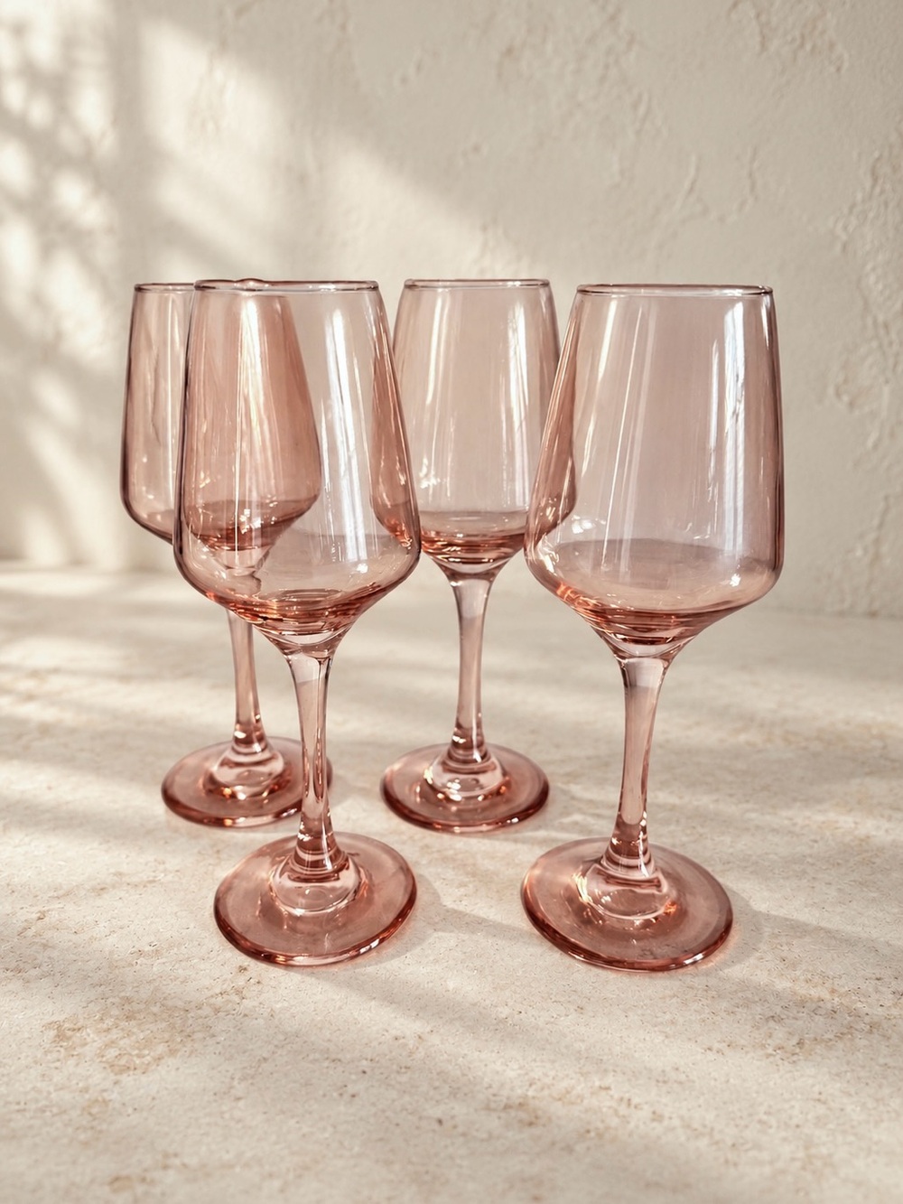 Vintage Rose Pink Tinted Wine Glasses - Set of 4